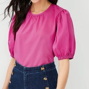 Ann Taylor Scoop Back Puff Sleeve Top - Fuschia NWT